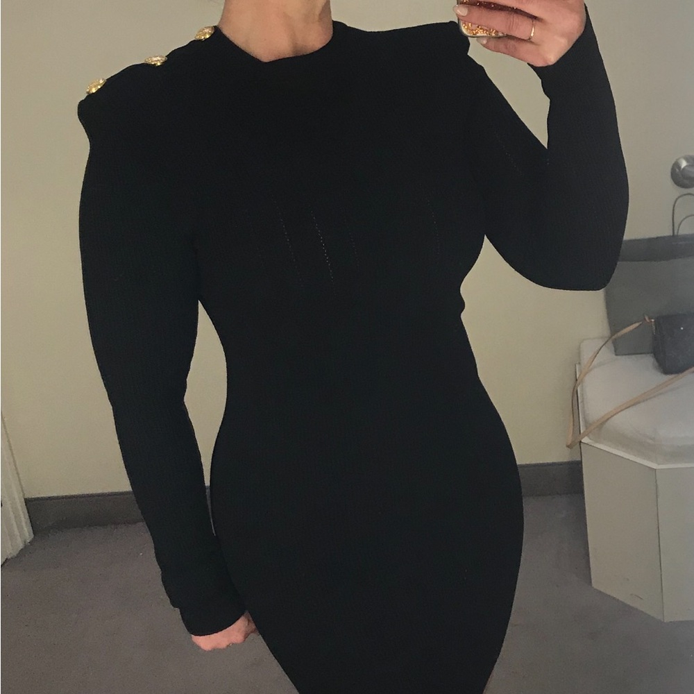 Balmain black bodycon shoulder pad structured dress (too large on me)
